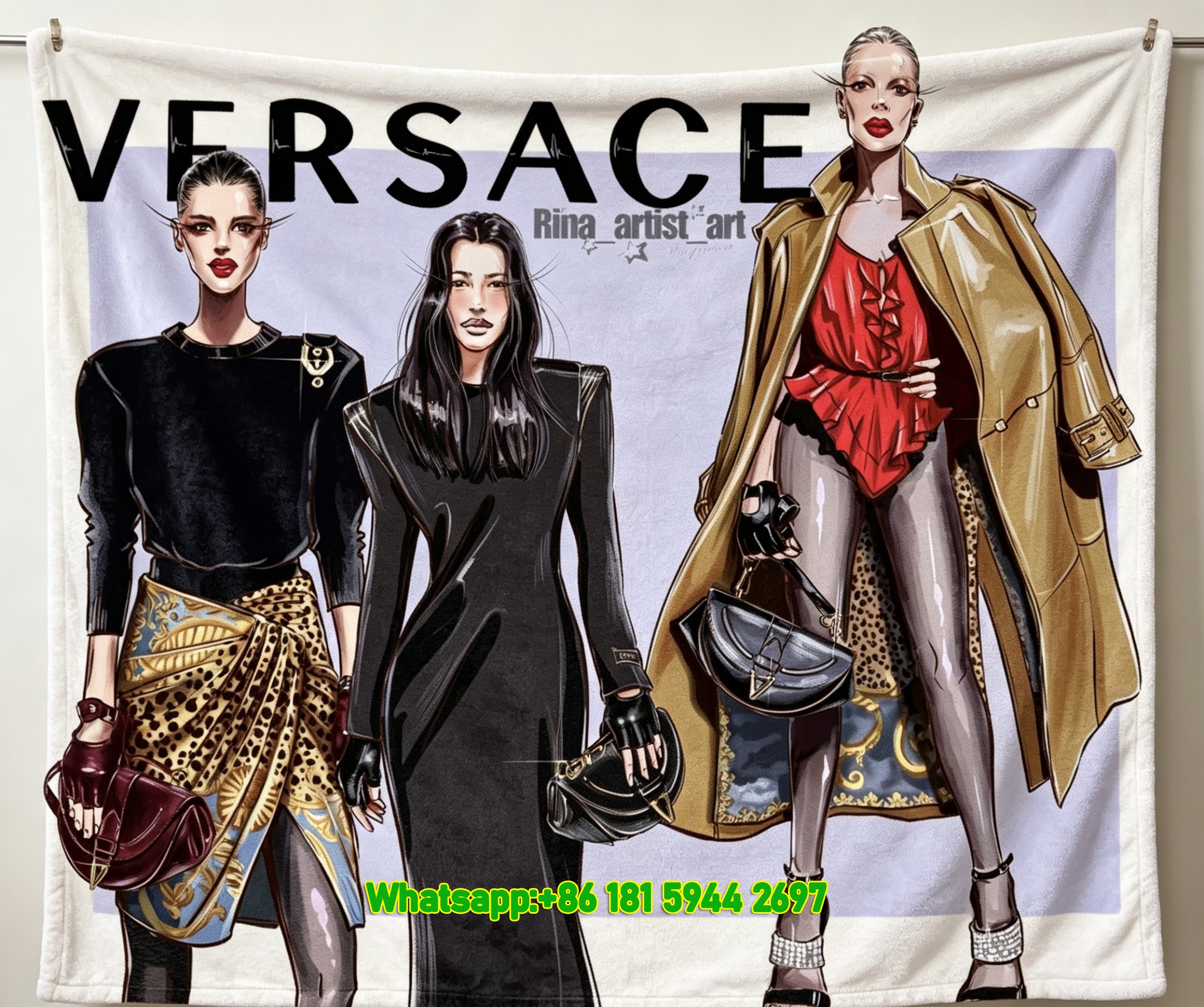 Versace Light Lavender Background Luxury Runway Fashion Illustration Print Flannel Throw Blanket Premium Sofa Cover Blanket IMG_1674